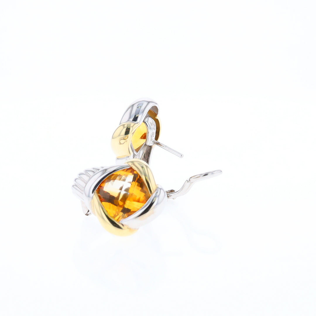 Two-Tone Checkerboard Citrine Earrings