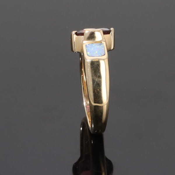 Opal Rings 2 Section Inlaid Design with Oval Pink Tourmaline