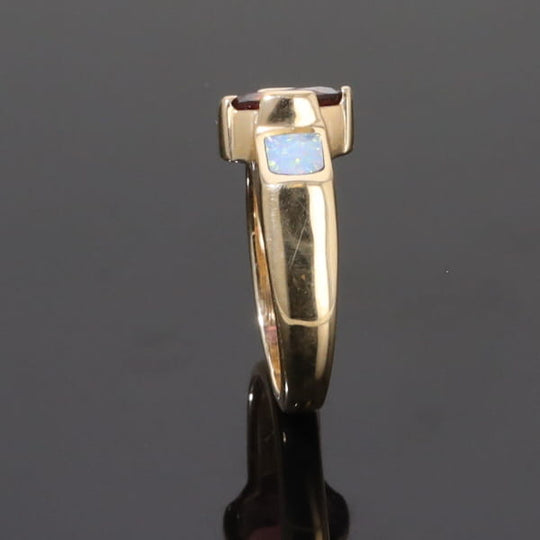 Opal Rings 2 Section Inlaid Design with Oval Pink Tourmaline
