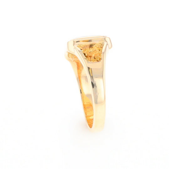 Gold Quartz Ring Square Inlaid Center Design with Natural Nugget Sides