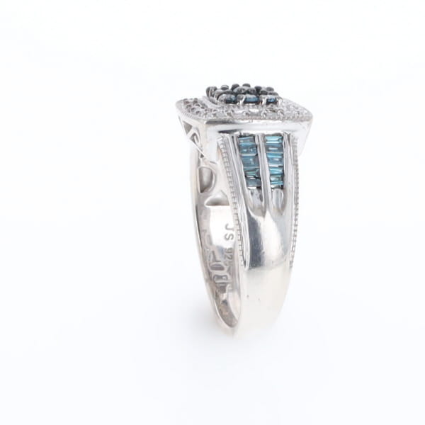 Square Blue & White Diamond Ring
