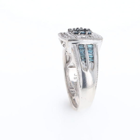 Square Blue & White Diamond Ring