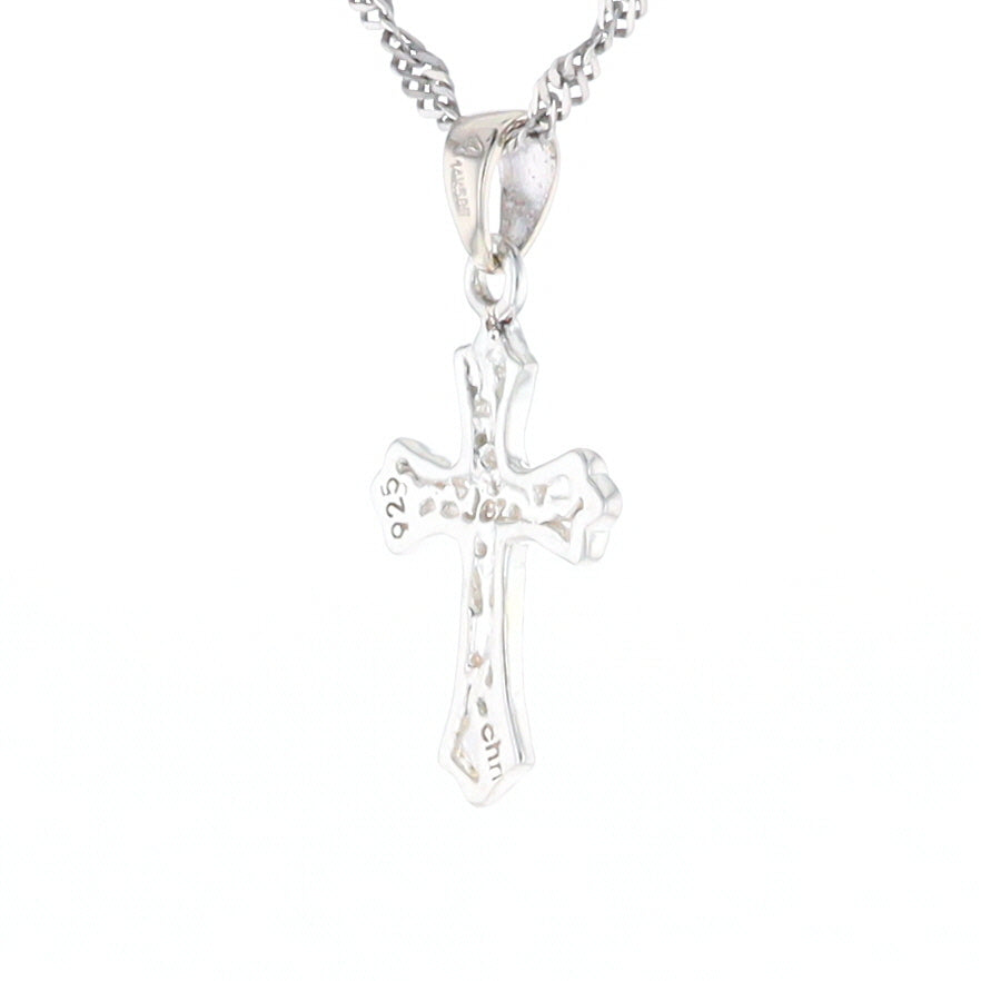 Sterling Silver Flower Cross Pendant