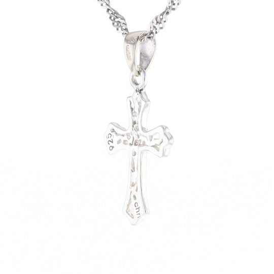 Sterling Silver Flower Cross Pendant