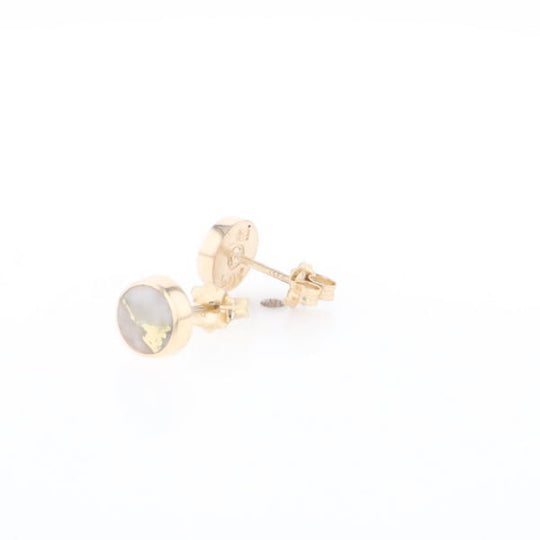 Gold Quartz Earrings Round Inlaid Studs