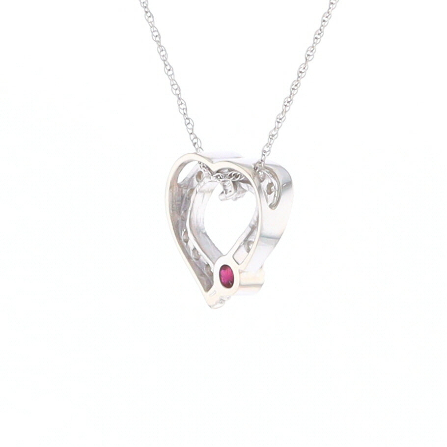 Diamond Heart Pendant with Ruby Accent