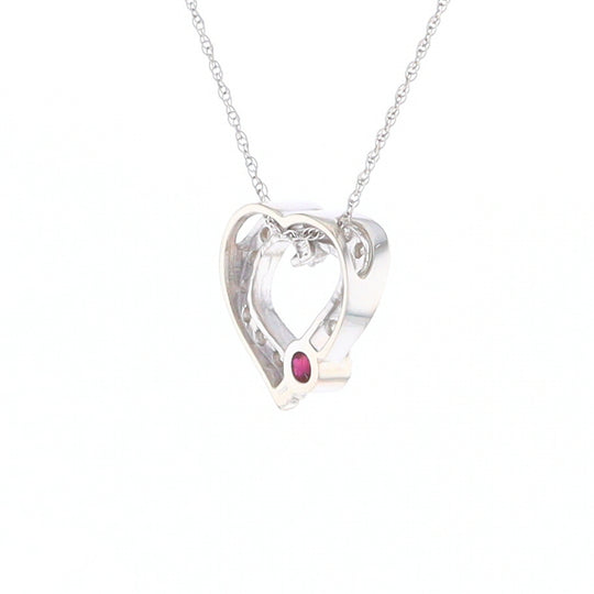 Diamond Heart Pendant with Ruby Accent