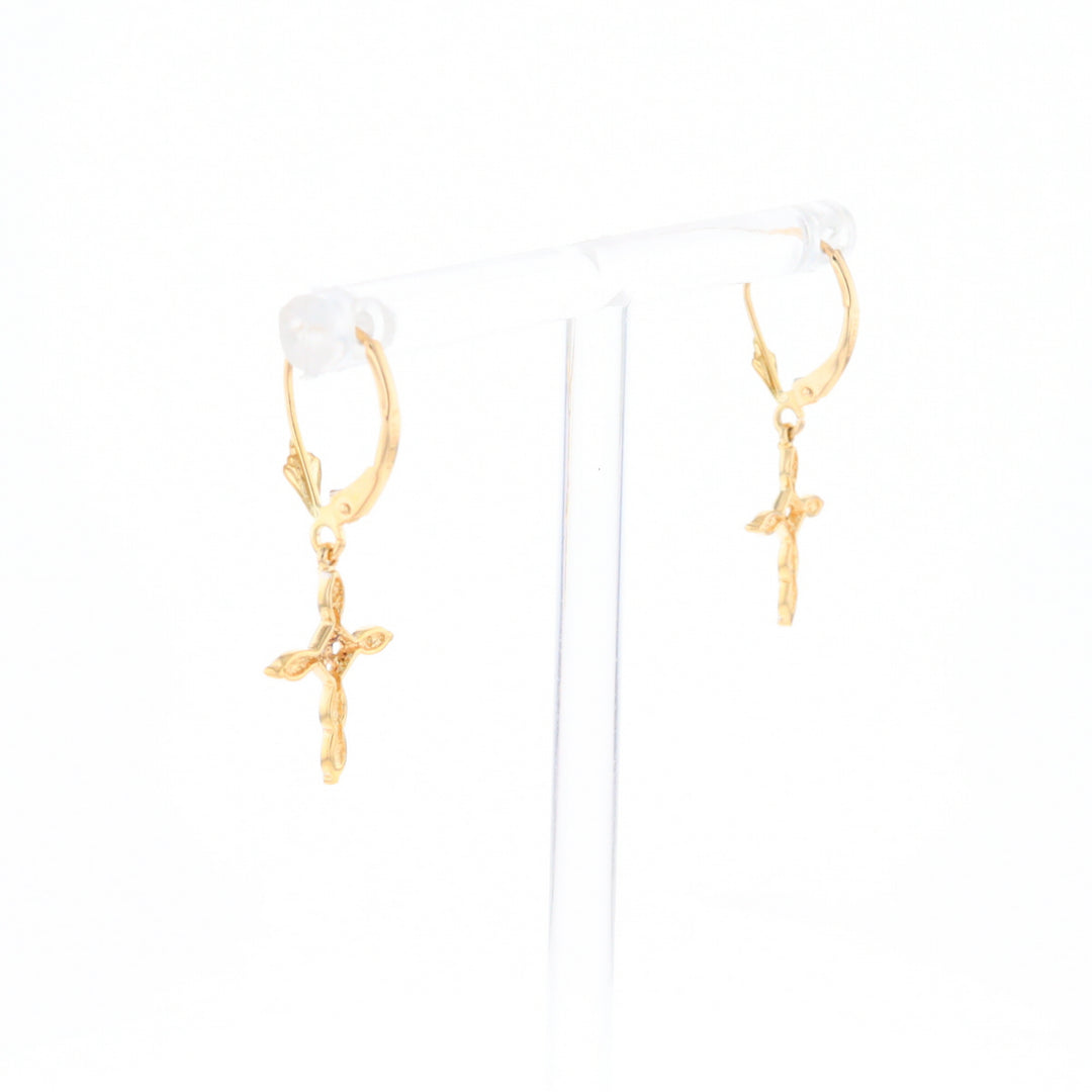 Two-Tone Diamond Cross Earrings