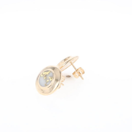 Superior Quality Gold Quartz Inlaid Circle Stud Earrings