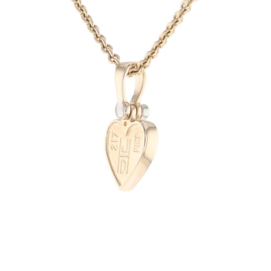 Gold Quartz Necklace Heart Inlaid Design Pendant with .02ct Diamond