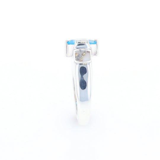 Sterling Silver Gold Quartz Inlaid Oval Blue Topaz Ring - G3