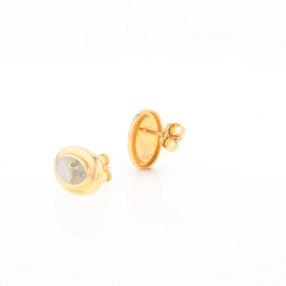 Gold Quartz Earrings Oval Inlaid Design Studs G2