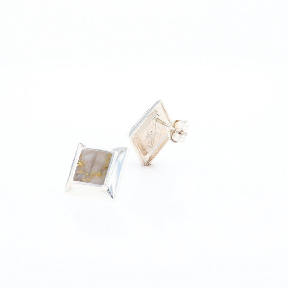 Sterling Silver Gold Quartz Inlaid Square Stud Earrings - G3