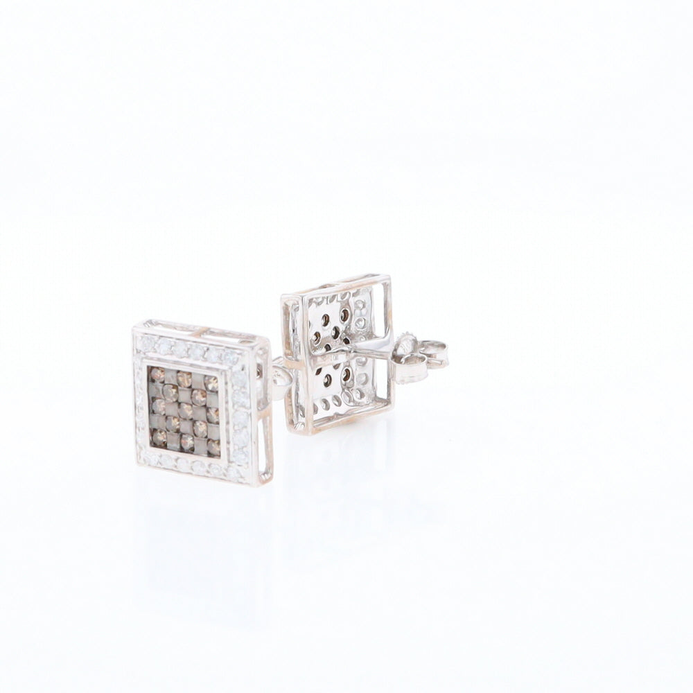 Square White & Chocolate Diamond Earrings