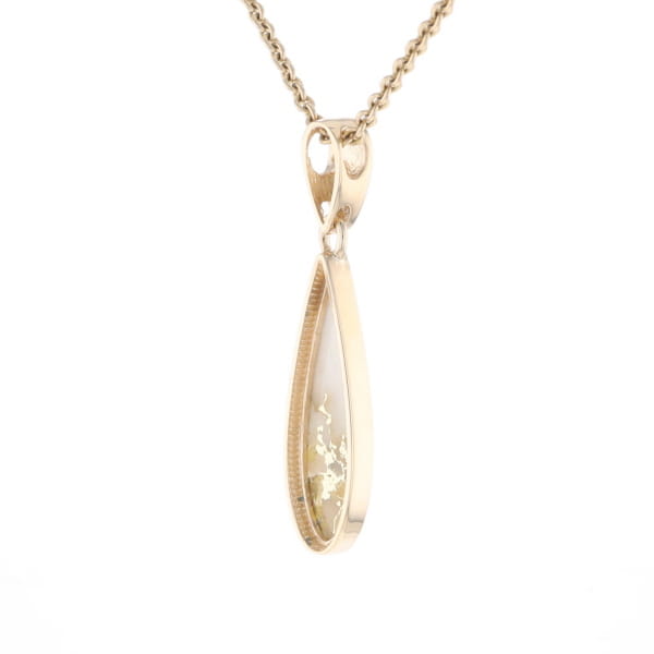 Gold Quartz Pendant Tear Drop Inlaid Design G2