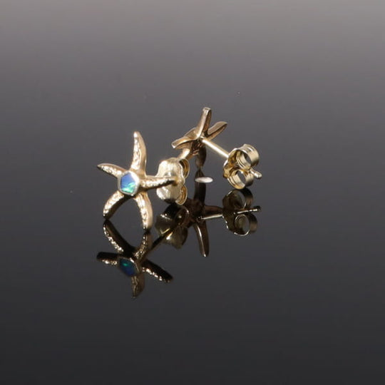 Opal Earrings Inlaid Realistic Star Fish Design Studs