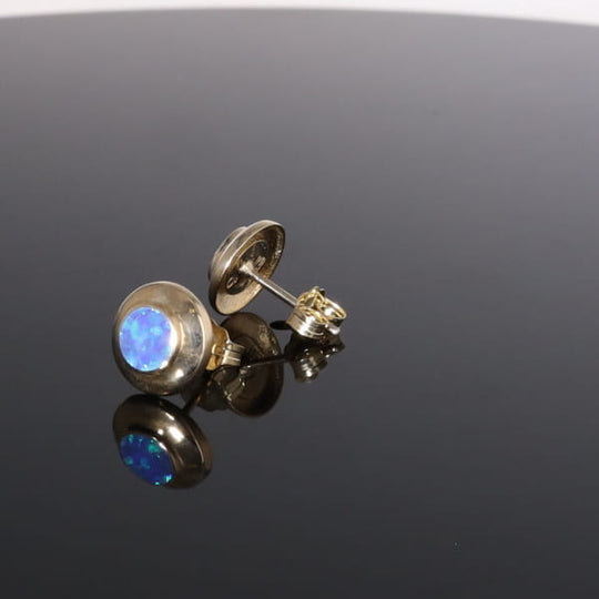 Opal Earrings Round Inlaid Design Studs