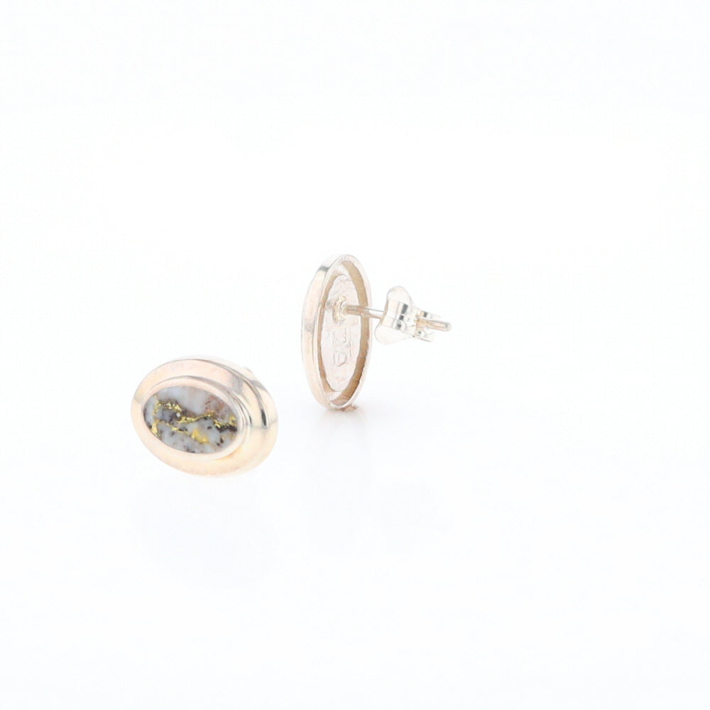 Sterling Silver Gold Quartz Inlaid Oval Stud Earrings - G3