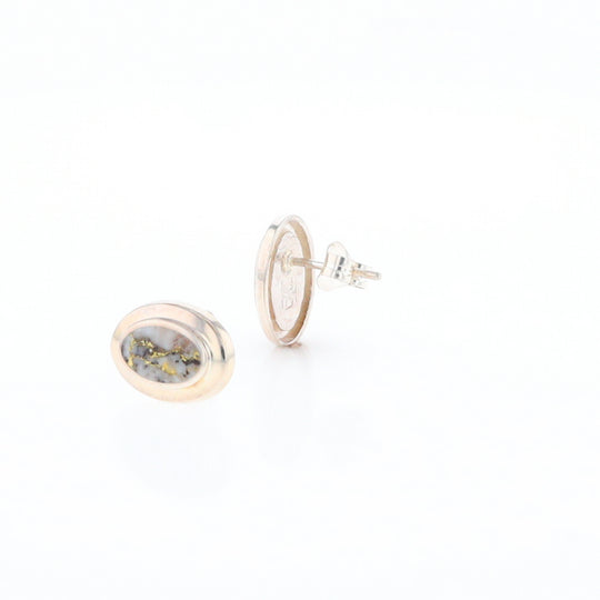 Sterling Silver Gold Quartz Inlaid Oval Stud Earrings - G3