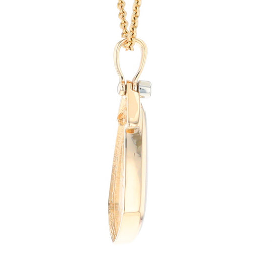 Gold Quartz Necklace Pear Shape Inlaid Pendant with .15ctw Diamonds