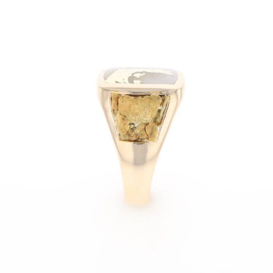 Gold Quartz Ring Double Side Natural Nuggets Rectangle Inlaid Center G1