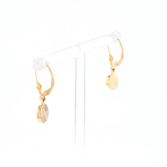 Gold Quartz Earrings Round Inlaid Design Lever Backs