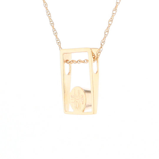 Gold Quartz Necklace Round Inlay Open Rectangle Design Pendant