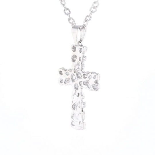 Sterling Silver Nugget Pattered Cross Necklace