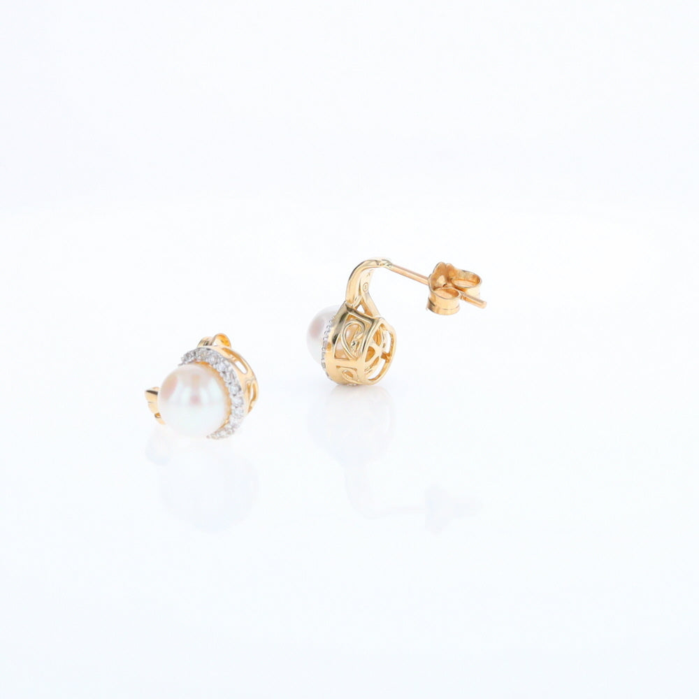 Pearl Drop Earrings with Diamond Halos