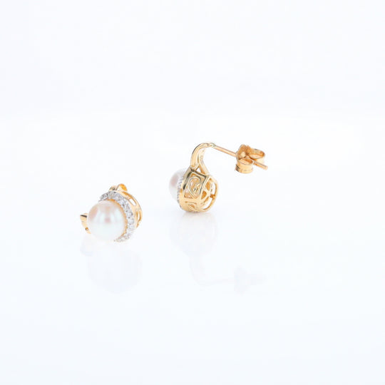 Pearl Drop Earrings with Diamond Halos
