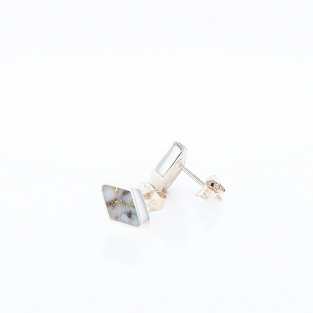 Sterling Silver Gold Quartz Inlaid Diamond Stud Earrings - G3