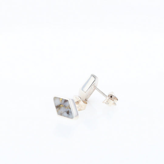 Sterling Silver Gold Quartz Inlaid Diamond Stud Earrings - G3