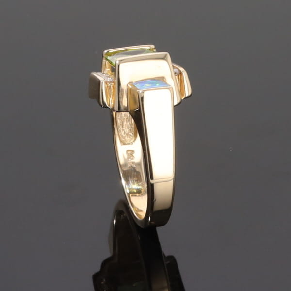 Opal Rings 2 Square Inlaid Peridot with 0.24ctw Diamonds