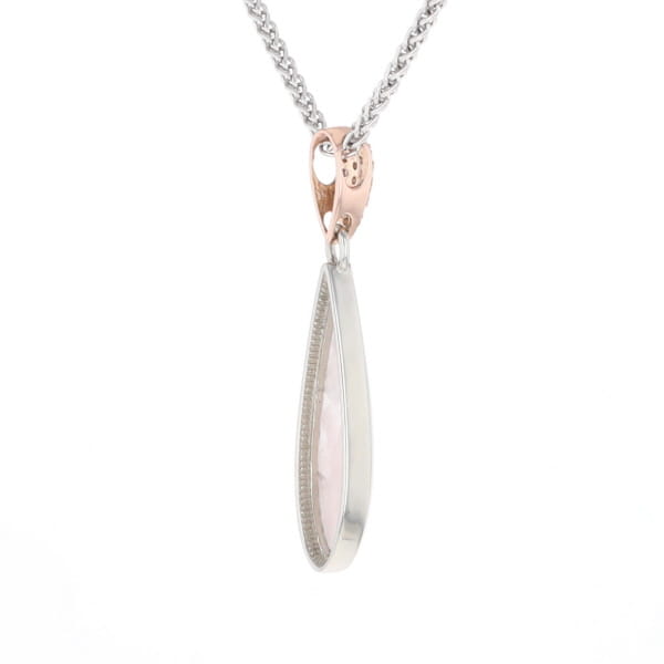 Rose Quartz Teardrop Inlaid Pendant with .11ctw diamonds
