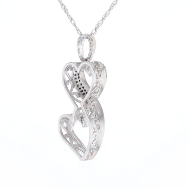 Blue and White Diamond Double Open Heart Pendant with 16" Singapore Chain