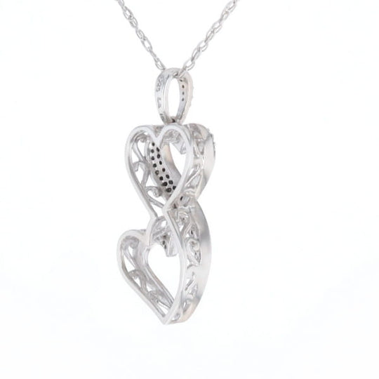Blue and White Diamond Double Open Heart Pendant with 16" Singapore Chain