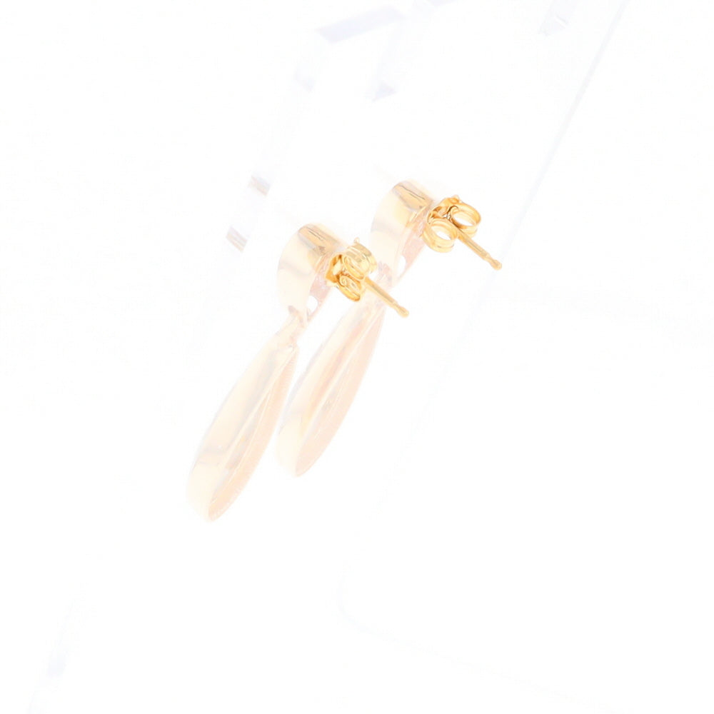 Gold Quartz Earrings Tear Drop Inlaid Design