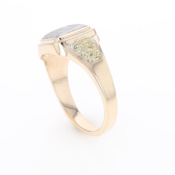 Meteorite Ring Square Inlaid Center Design with Natural Nugget Sides