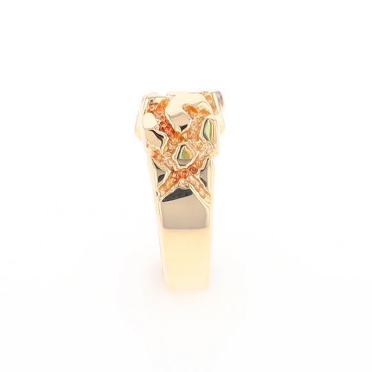 Gold Quartz Ring Diamond Shape Inlay Nugget Design Band