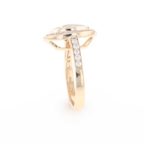 Marquise Gold Quartz Inlaid Ring with 0.65ctw Diamond Halo