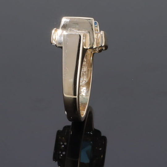 Opal Rings Inlaid Sides Swiss Blue Topaz Center with .24ctw Diamonds