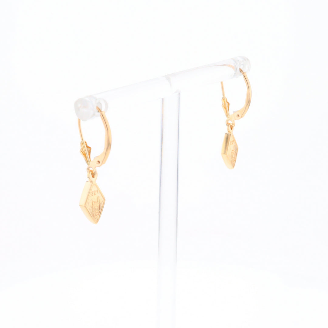 Gold Quartz Earrings Diamond Shape Inlaid Lever Backs G1