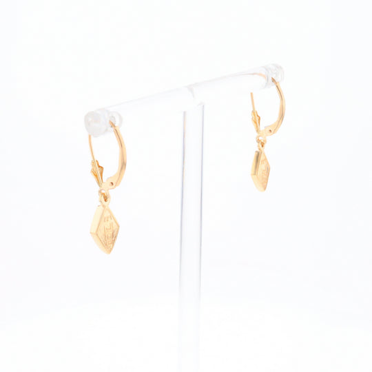 Gold Quartz Earrings Diamond Shape Inlaid Lever Backs G1