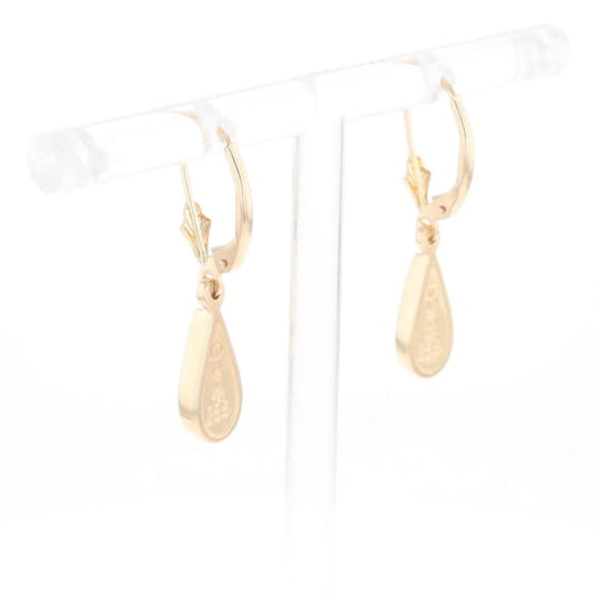 Gold Quartz Earrings Tear Drop Inlaid Lever Backs - G2