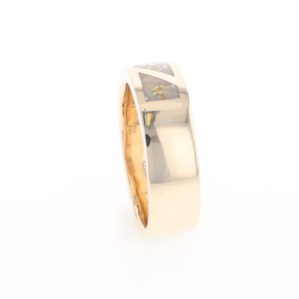 Gold Quartz Ring, 3 Section Inlaid Design