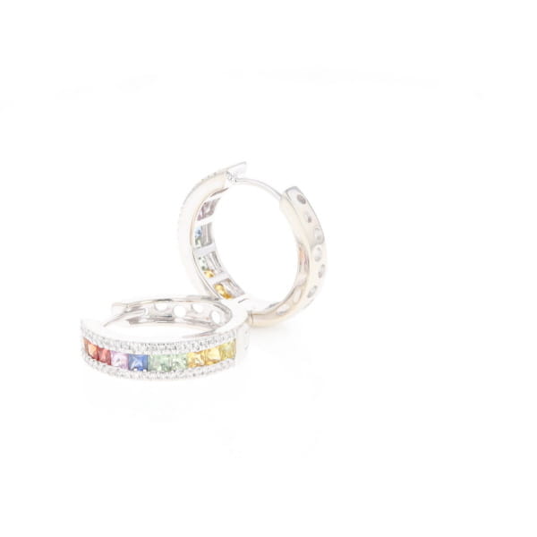 Multi-color Sapphire Hoop Earrings with Diamond Accents