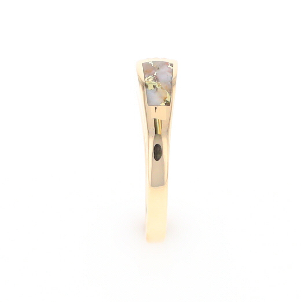 Gold Quartz Ring Double Sided Inlaid with a .61ct Round Diamond