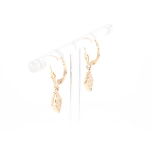 Gold Quartz Earrings Diamond Shape Inlaid Lever Backs G2