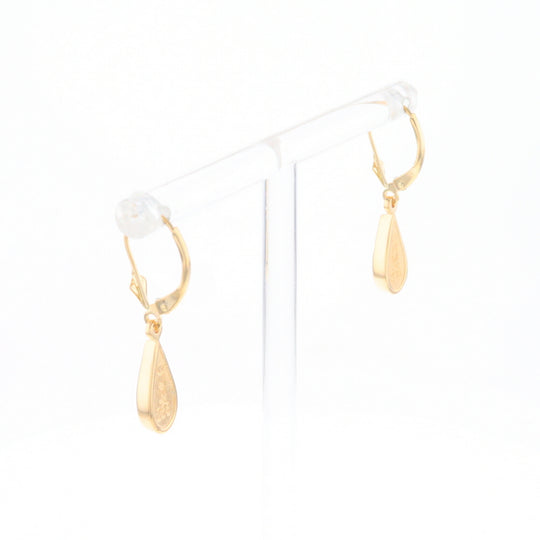 Gold Quartz Earrings Tear Drop Inlaid Lever Backs