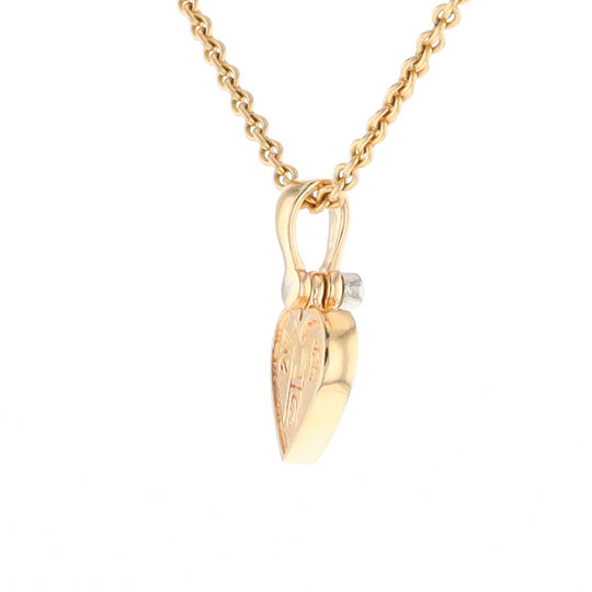 Gold Quartz Necklace Heart Inlaid Design Pendant with .02ct Diamond